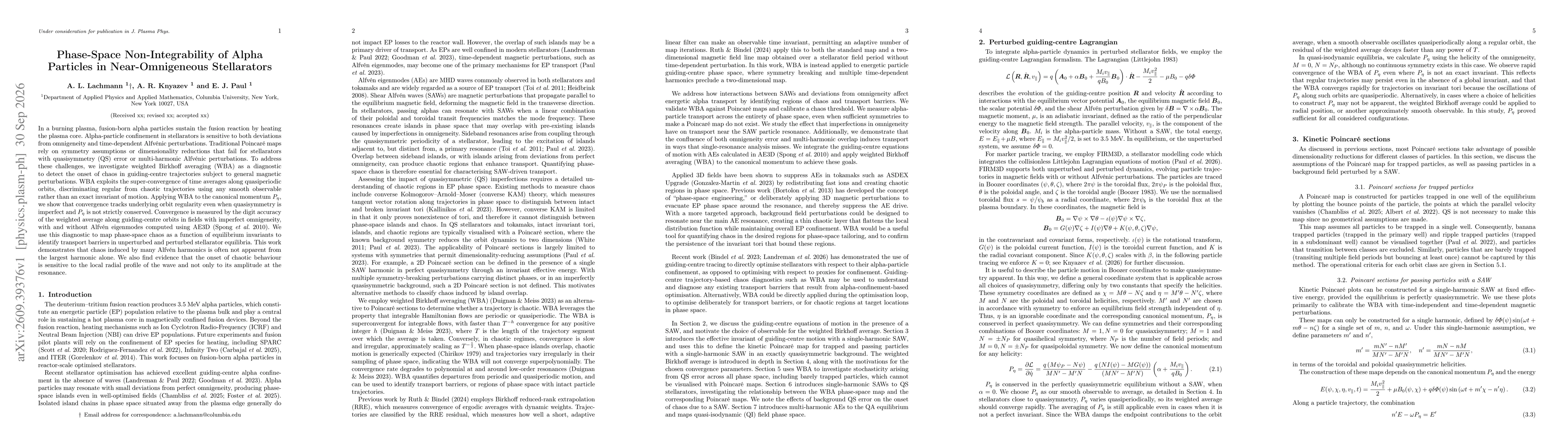 Thumbnail for Phase-Space Non-Integrability of Alpha Particles in Near-Omnigeneous Stellarators