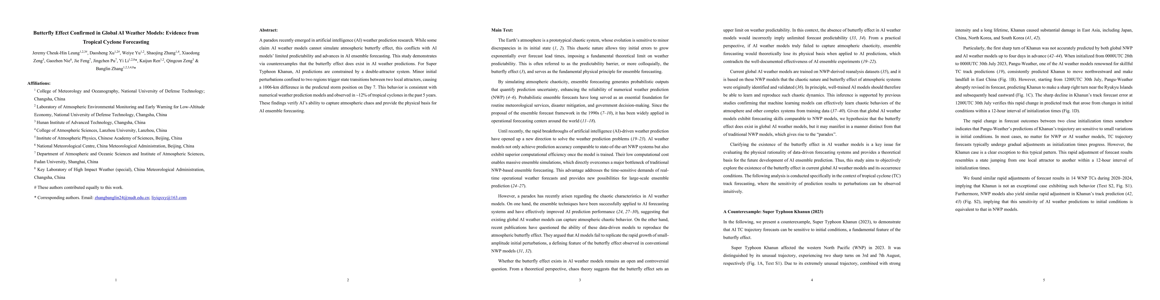 Thumbnail for Butterfly Effect Confirmed in Global AI Weather Models: Evidence from Tropical Cyclone Forecasting