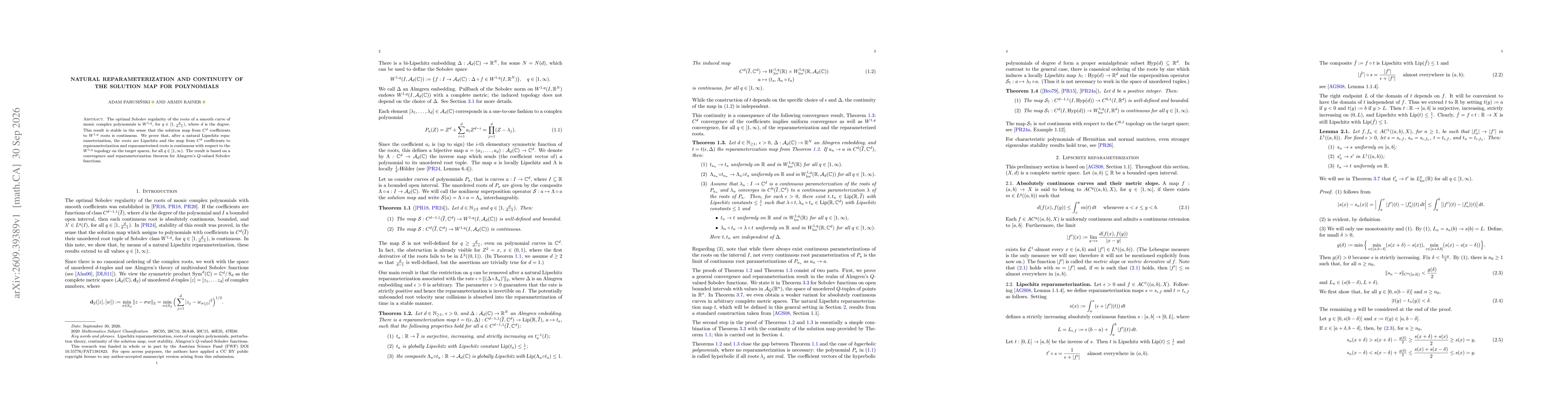 Thumbnail for Natural reparameterization and continuity of the solution map for polynomials