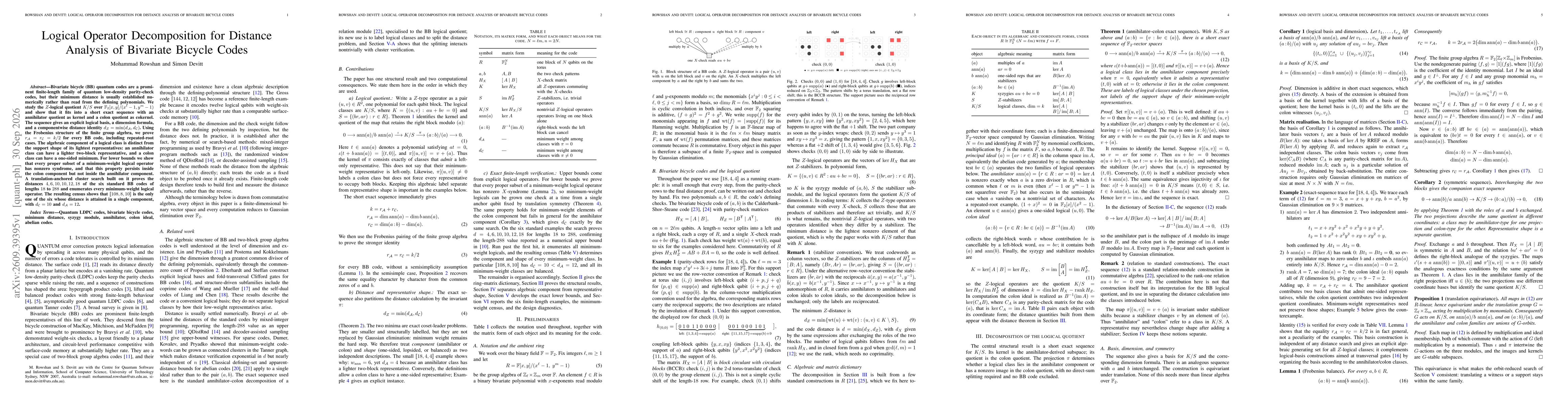 Thumbnail for Logical Operator Decomposition for Distance Analysis of Bivariate Bicycle Codes