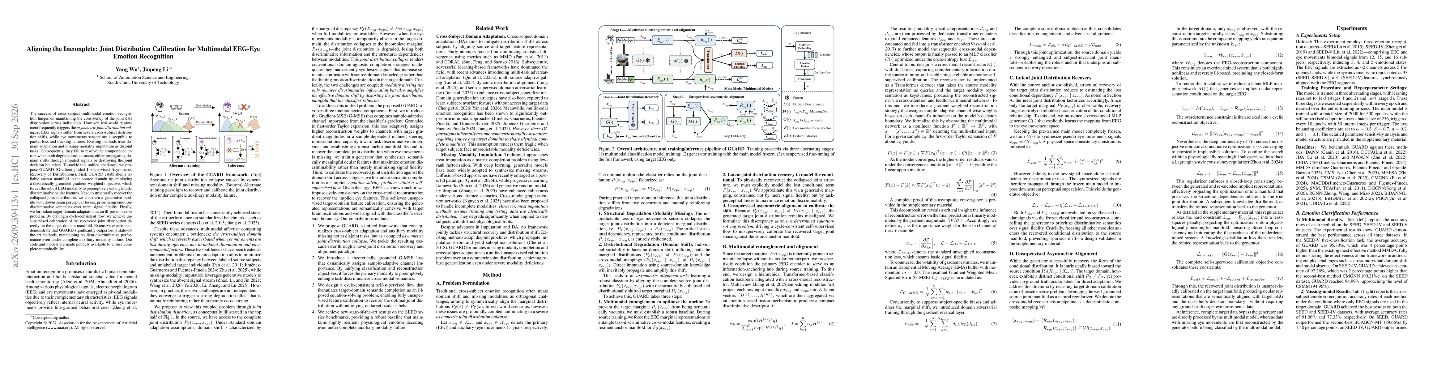 Thumbnail for Aligning the Incomplete: Joint Distribution Calibration for Multimodal EEG-Eye Emotion Recognition