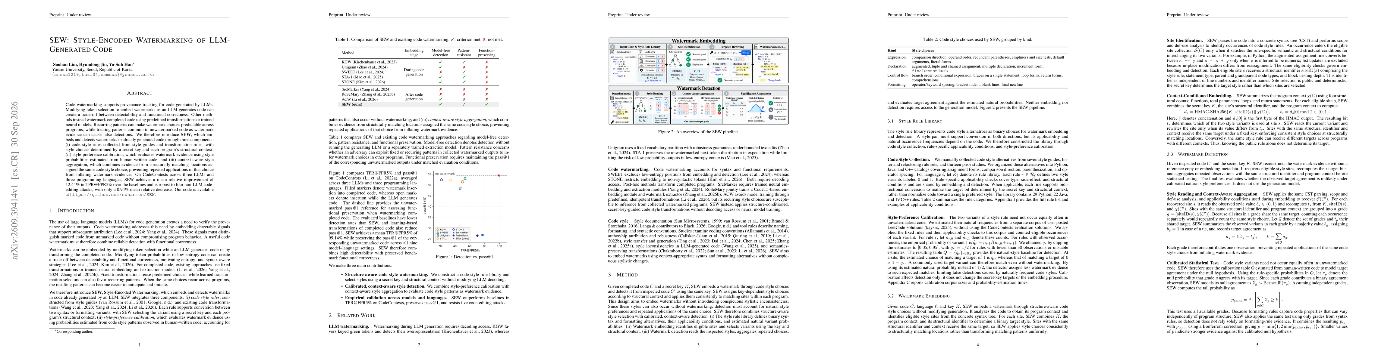Thumbnail for SEW: Style-Encoded Watermarking of LLM-Generated Code