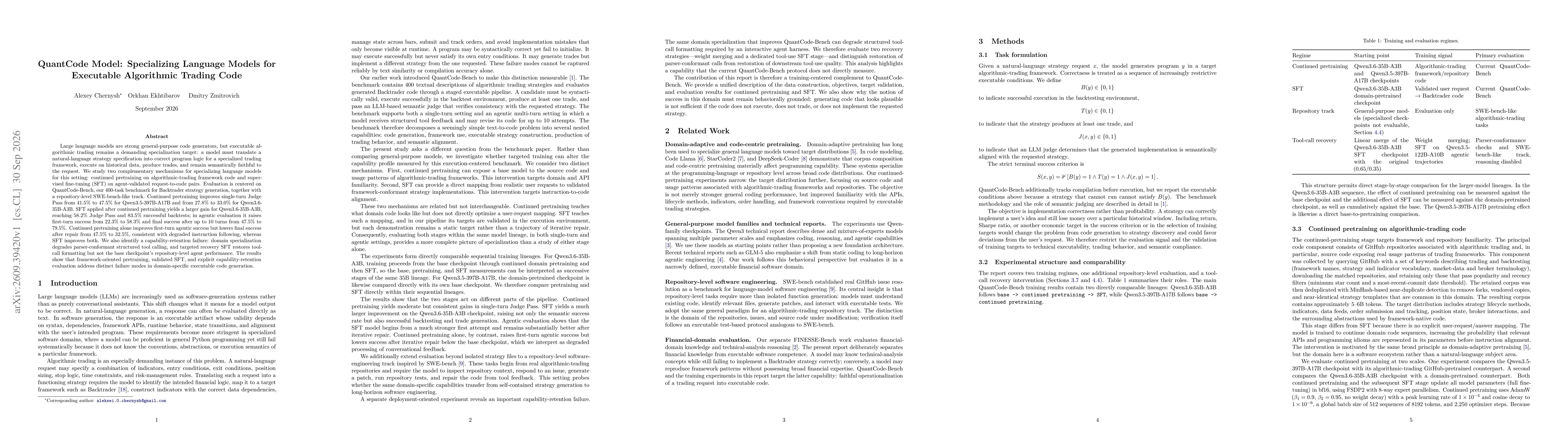 Thumbnail for QuantCode Model: Specializing Language Models for Executable Algorithmic Trading Code