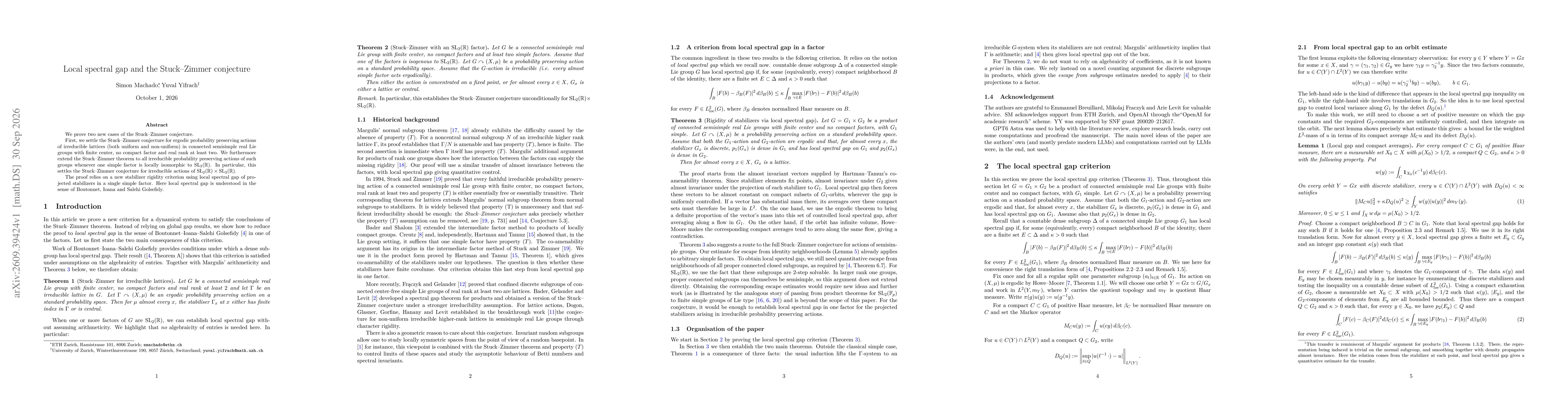 Thumbnail for Local spectral gap and the Stuck--Zimmer conjecture