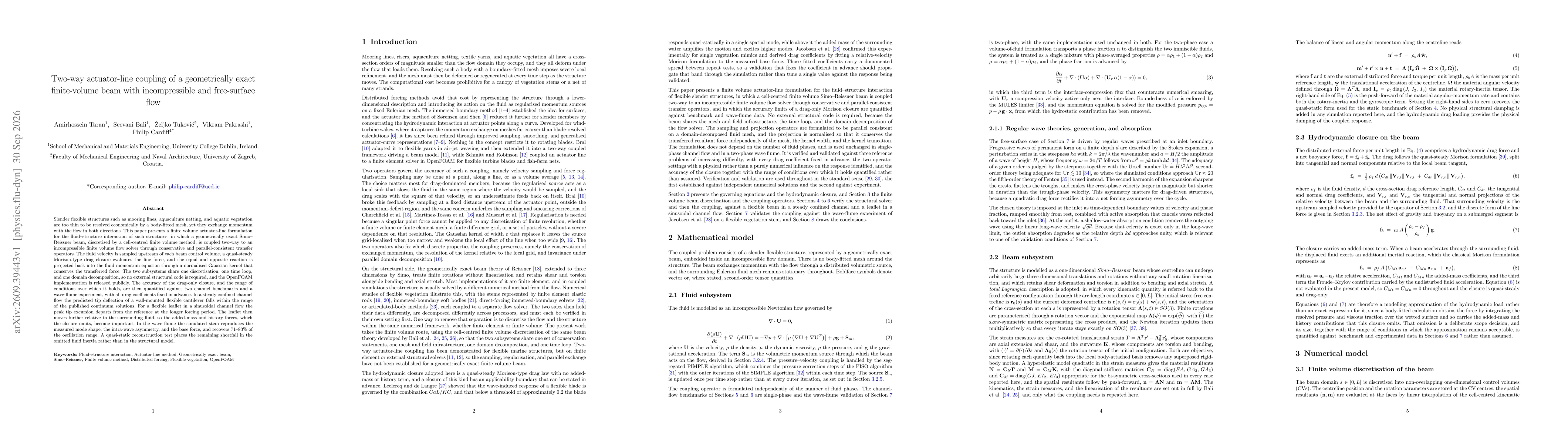 Thumbnail for Two-way actuator-line coupling of a geometrically exact finite-volume beam with incompressible and free-surface flow