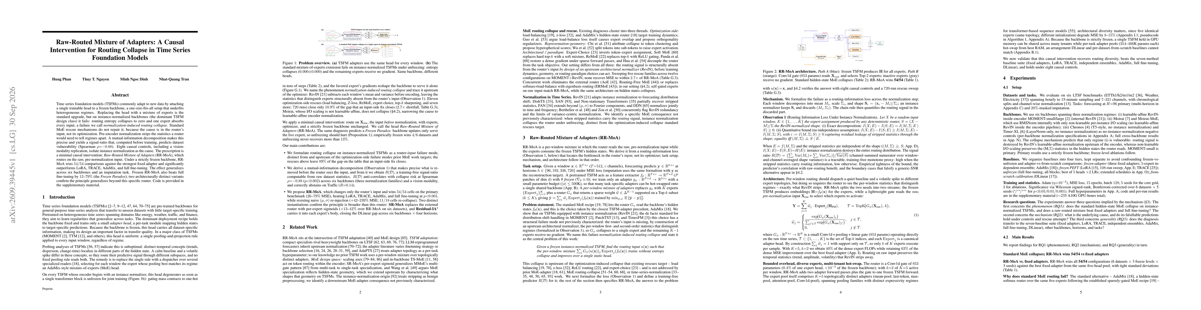 Thumbnail for Raw-Routed Mixture of Adapters: A Causal Intervention for Routing Collapse in Time Series Foundation Models
