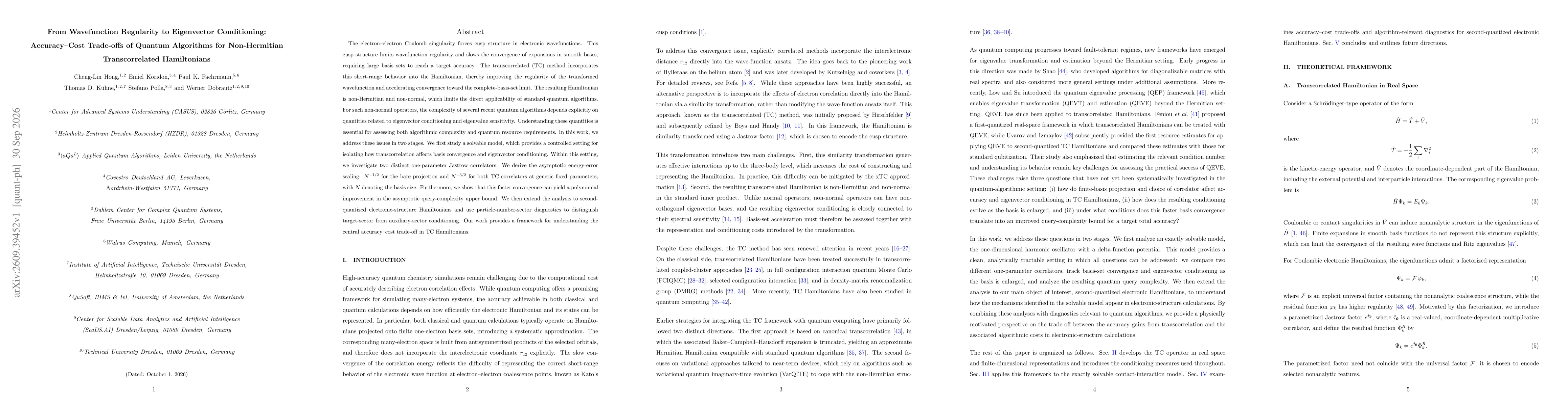 Thumbnail for From Wavefunction Regularity to Eigenvector Conditioning: Accuracy--Cost Trade-offs of Quantum Algorithms for Non-Hermitian Transcorrelated Hamiltonians