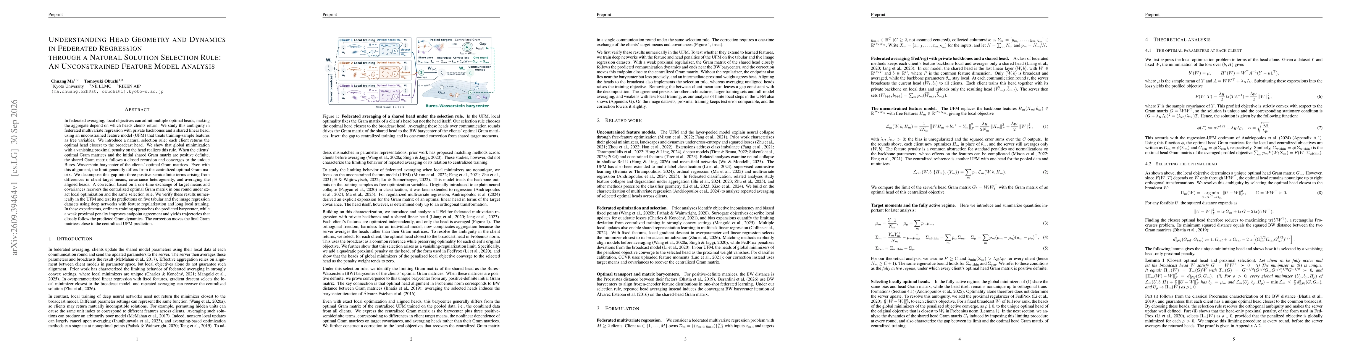 Thumbnail for Understanding Head Geometry and Dynamics in Federated Regression through a Natural Solution Selection Rule: An Unconstrained Feature Model Analysis