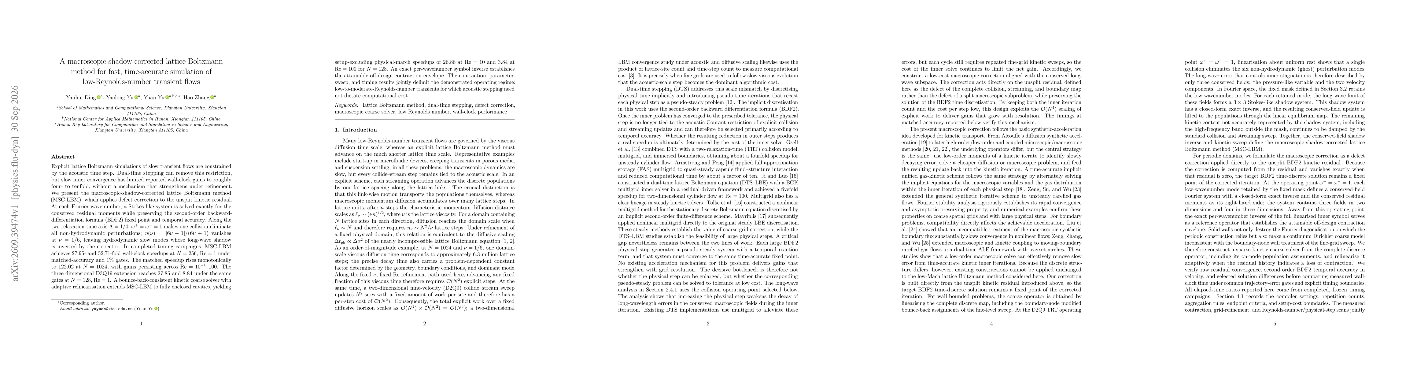 Thumbnail for A macroscopic-shadow-corrected lattice Boltzmann method for fast, time-accurate simulation of low-Reynolds-number transient flows