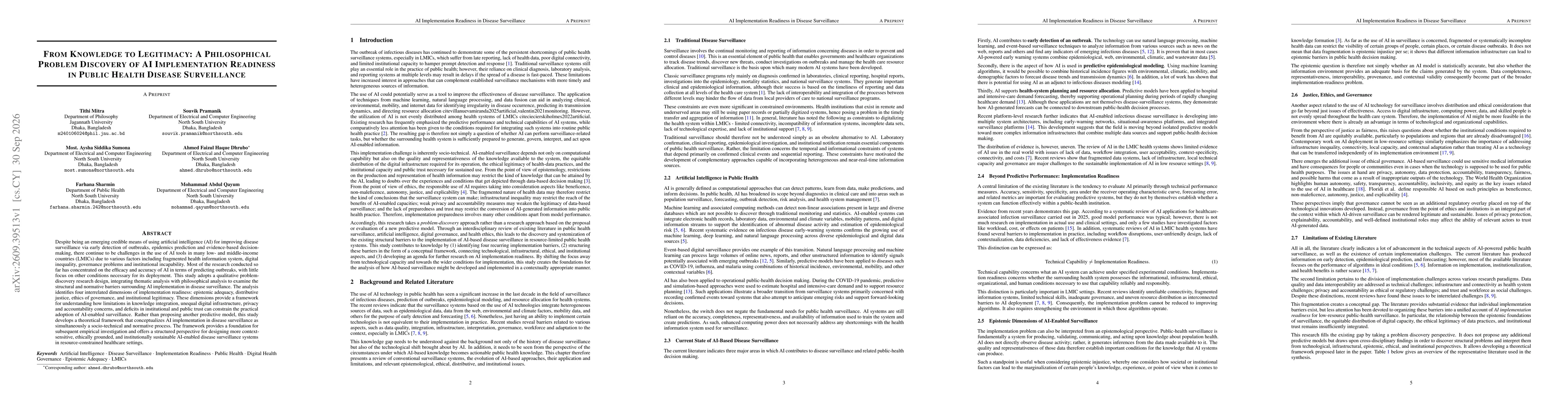 Thumbnail for From Knowledge to Legitimacy: A Philosophical Problem Discovery of AI Implementation Readiness in Public Health Disease Surveillance