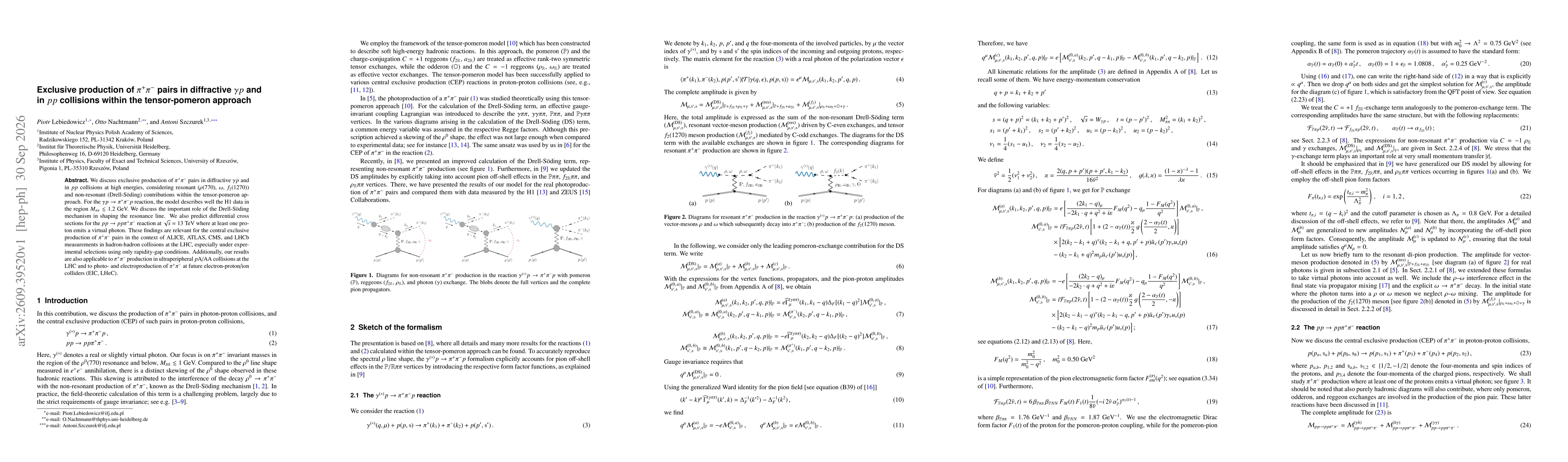 Thumbnail for Exclusive production of $π^+ π^-$ pairs in diffractive $γp$ and in $pp$ collisions within the tensor-pomeron approach