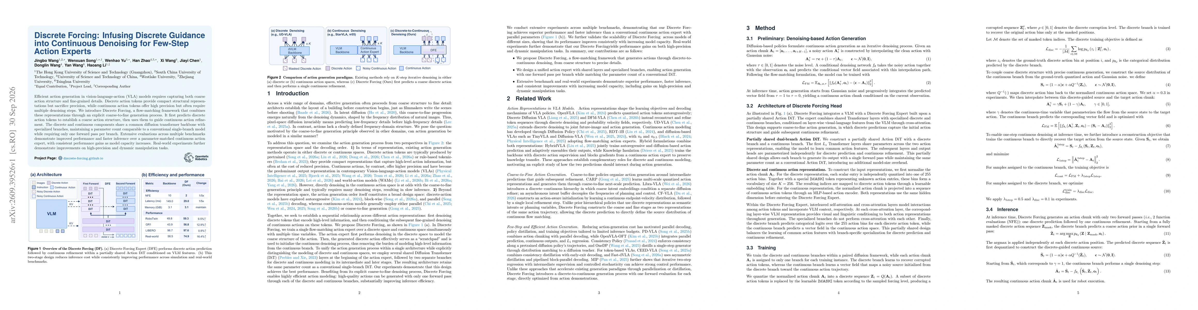 Thumbnail for Discrete Forcing: Infusing Discrete Guidance into Continuous Denoising for Few-Step Action Experts
