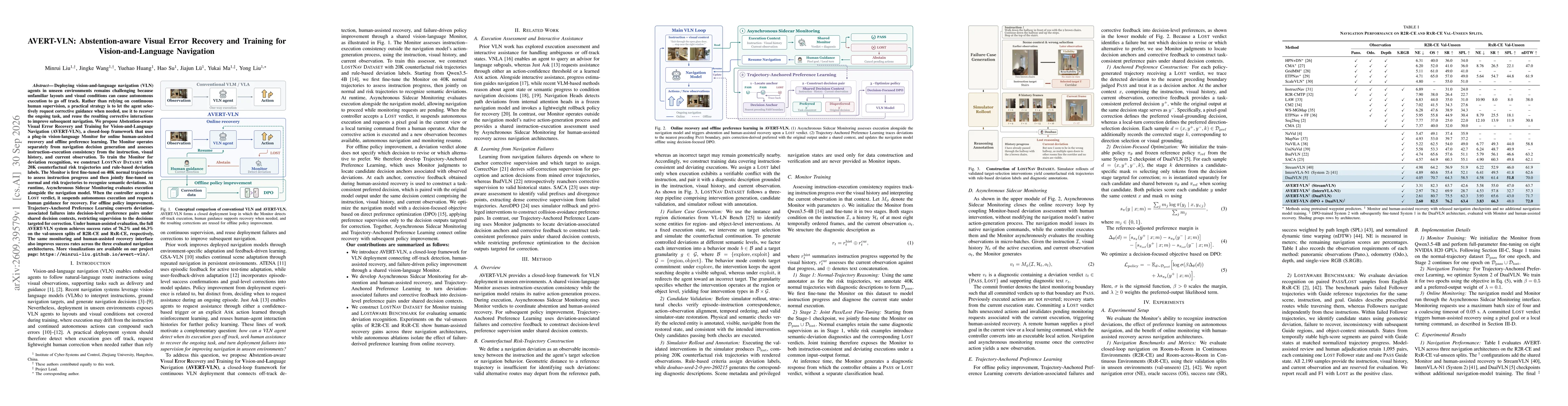 Thumbnail for AVERT-VLN: Abstention-aware Visual Error Recovery and Training for Vision-and-Language Navigation