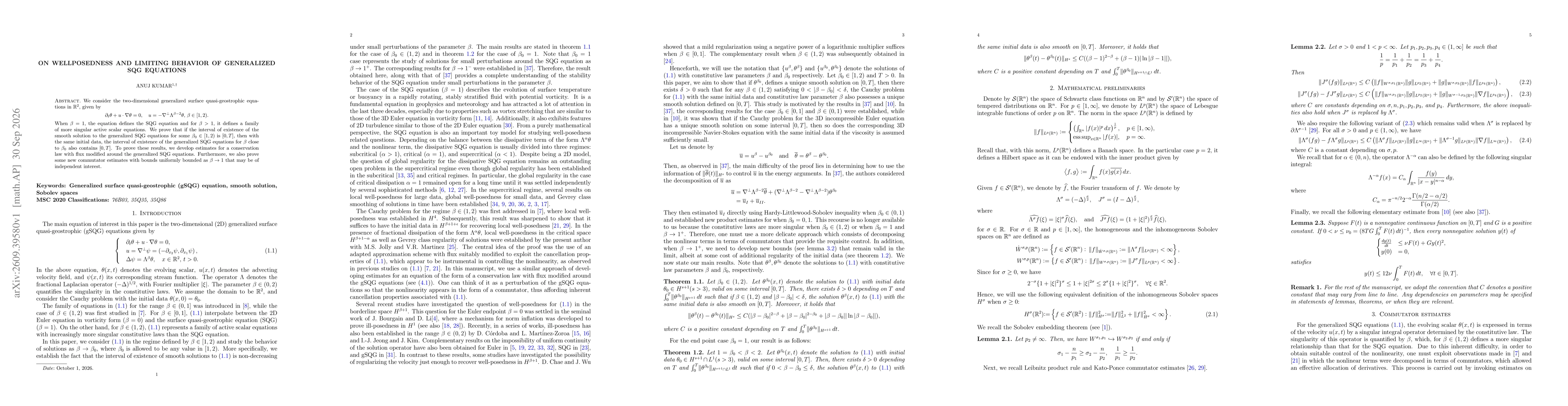 Thumbnail for On wellposedness and limiting behavior of generalized SQG equations