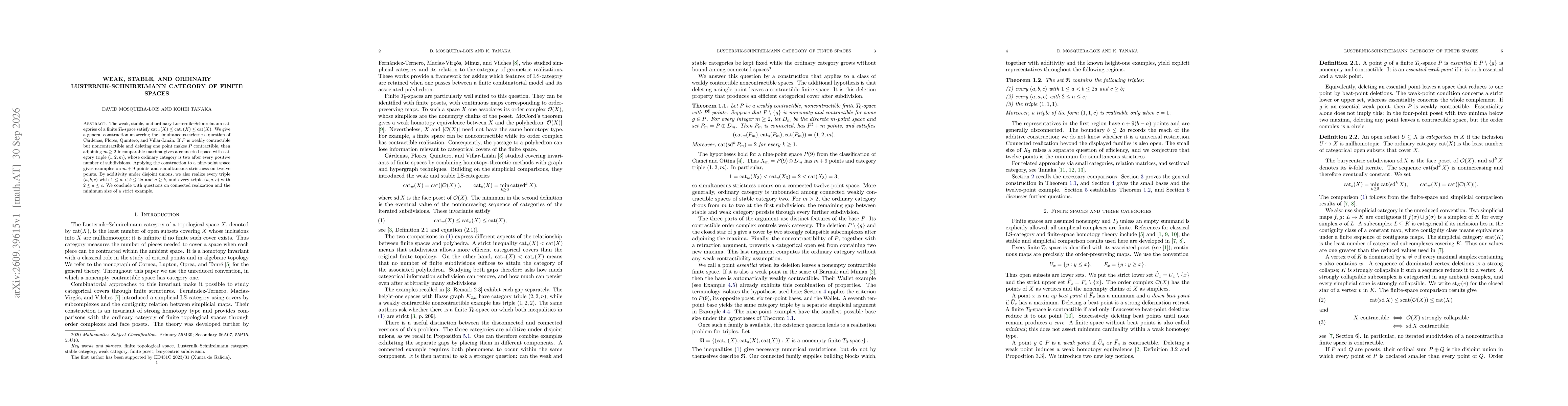 Thumbnail for Weak, stable, and ordinary Lusternik-Schnirelmann category of finite spaces