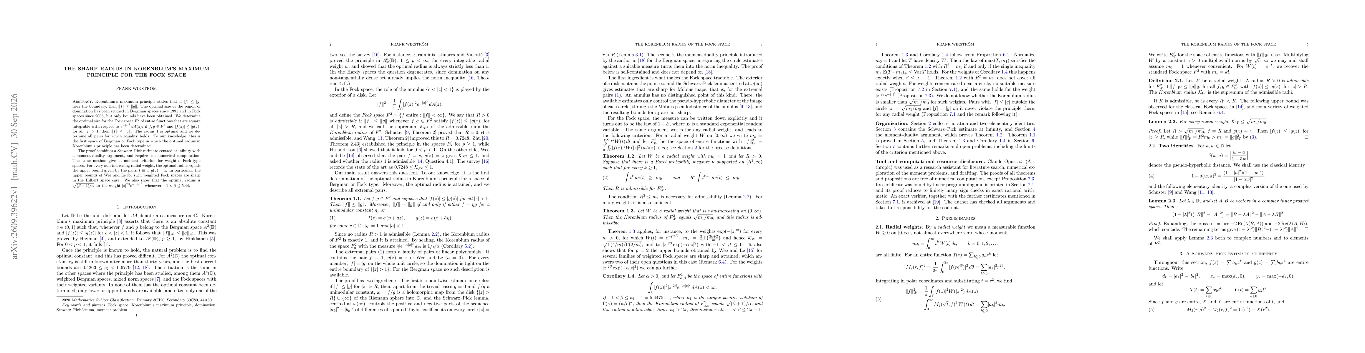 Thumbnail for The sharp radius in Korenblum's maximum principle for the Fock space