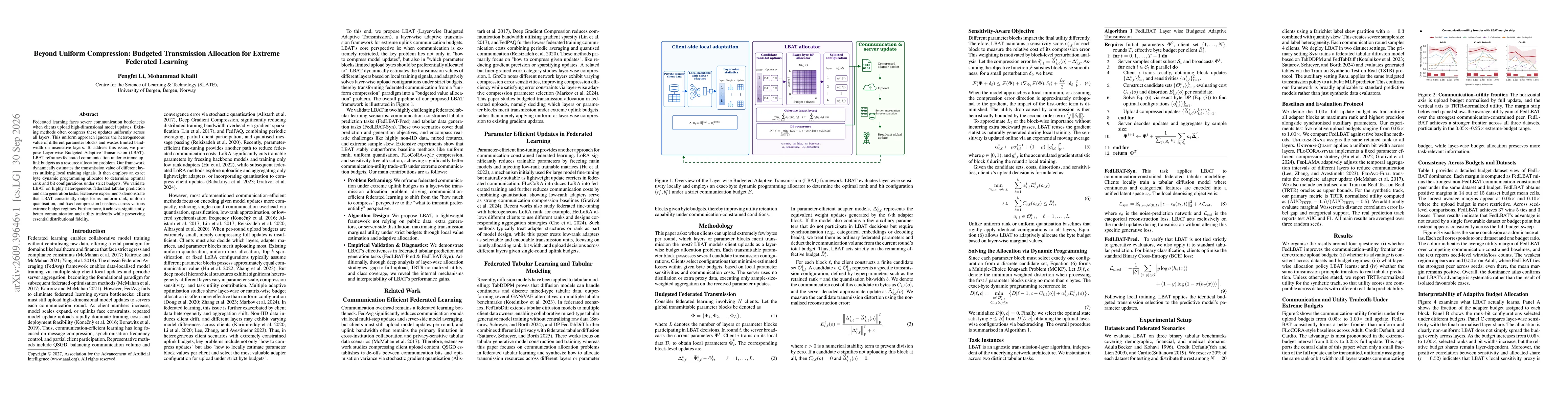Thumbnail for Beyond Uniform Compression: Budgeted Transmission Allocation for Extreme Federated Learning