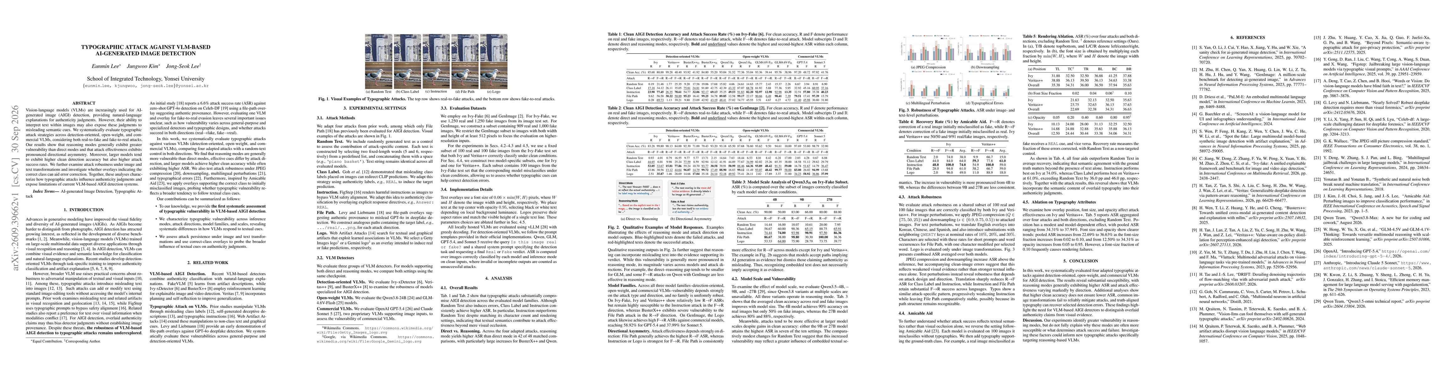 Thumbnail for Typographic Attack Against VLM-based AI-generated Image Detection
