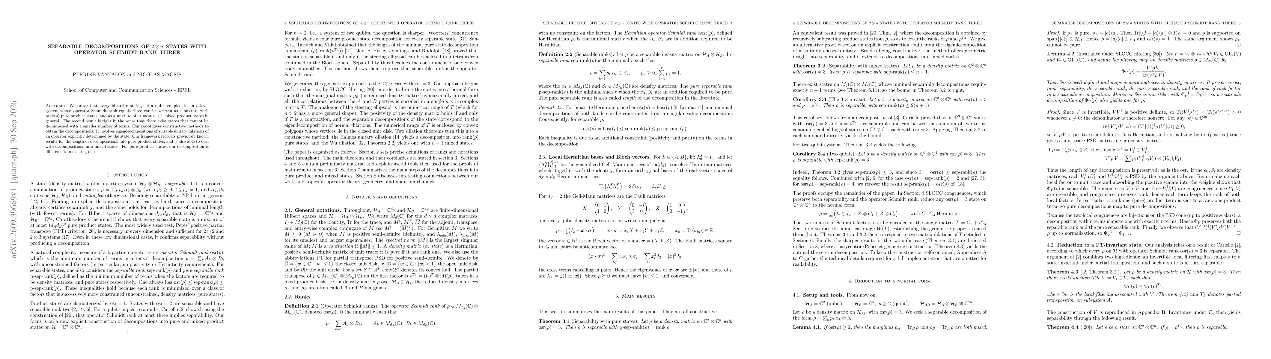Thumbnail for Separable decompositions of 2xn states with operator Schmidt rank three