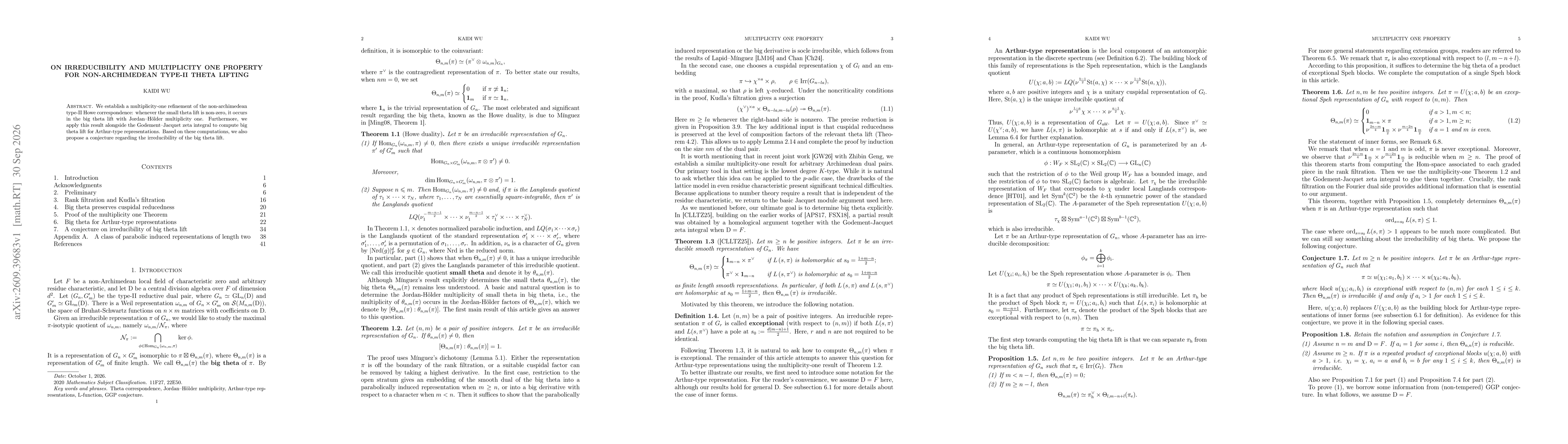 Thumbnail for On Irreducibility and Multiplicity One Property for Non-Archimedean Type-II Theta Lifting