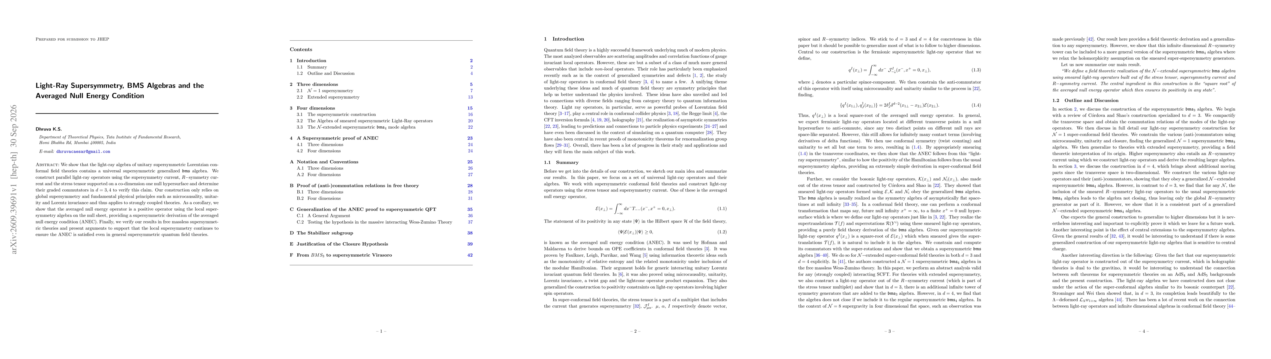Thumbnail for Light-Ray Supersymmetry, BMS Algebras and the Averaged Null Energy Condition