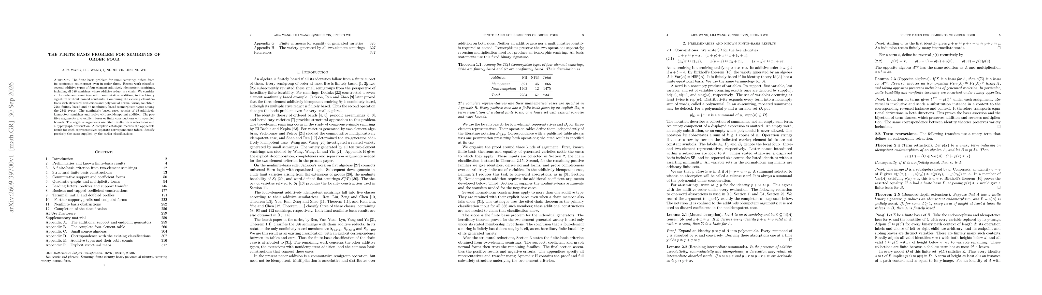 Thumbnail for The Finite Basis Problem for Semirings of Order Four