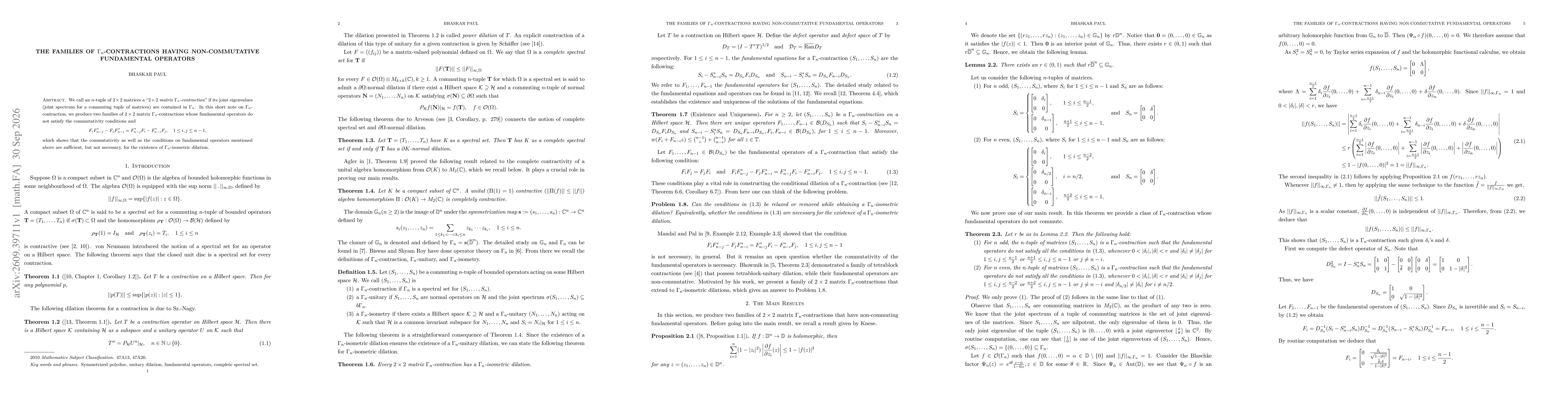 Thumbnail for The Families of $Γ_n$-Contractions Having Non-commutative Fundamental Operators