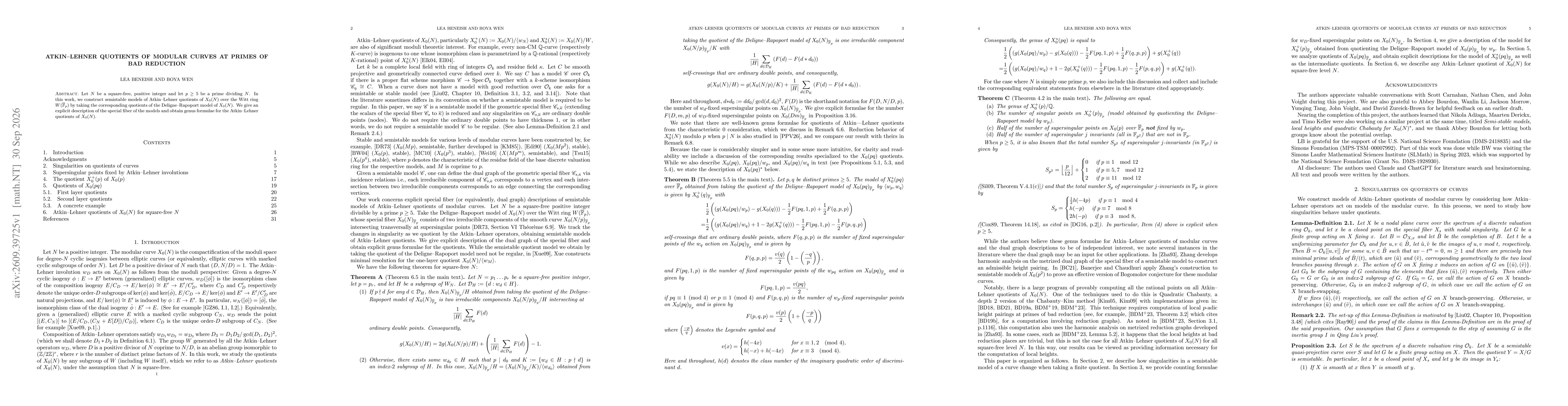 Thumbnail for Atkin--Lehner Quotients of Modular Curves at Primes of Bad Reduction