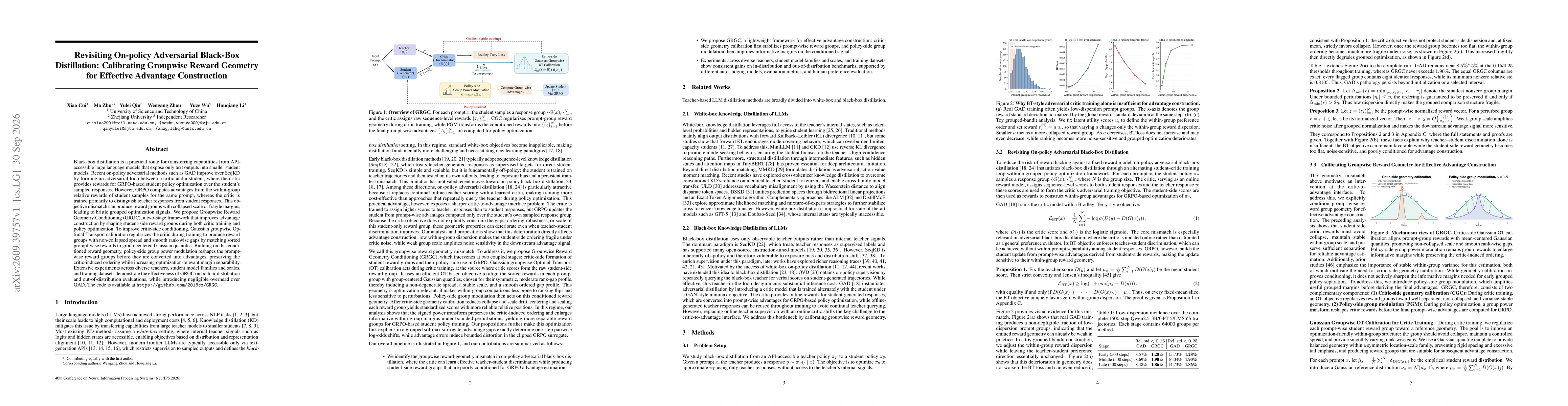 Thumbnail for Revisiting On-policy Adversarial Black-Box Distillation: Calibrating Groupwise Reward Geometry for Effective Advantage Construction