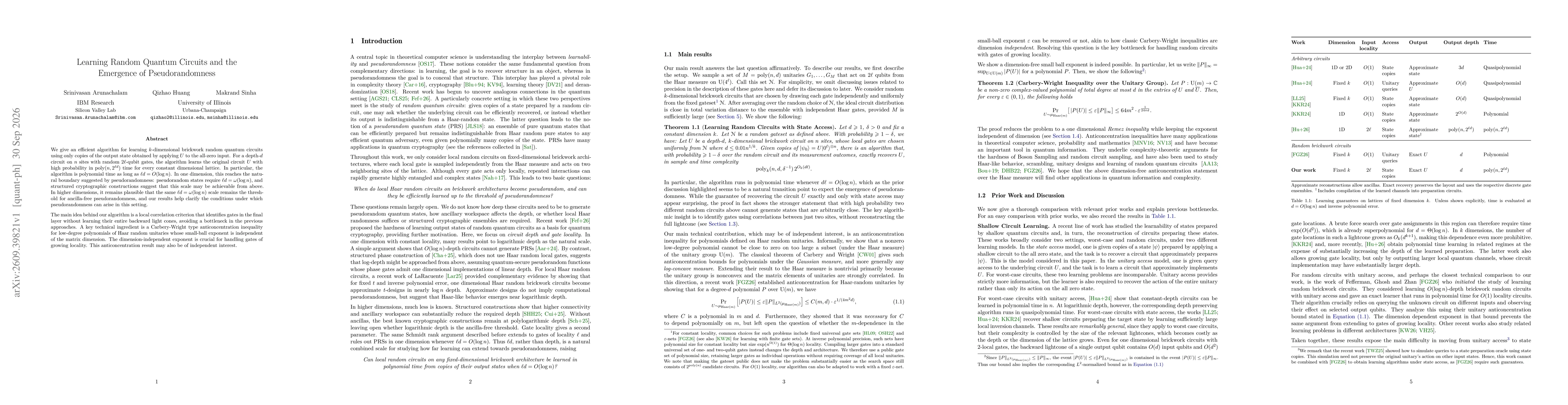 Thumbnail for Learning Random Quantum Circuits and the Emergence of Pseudorandomness