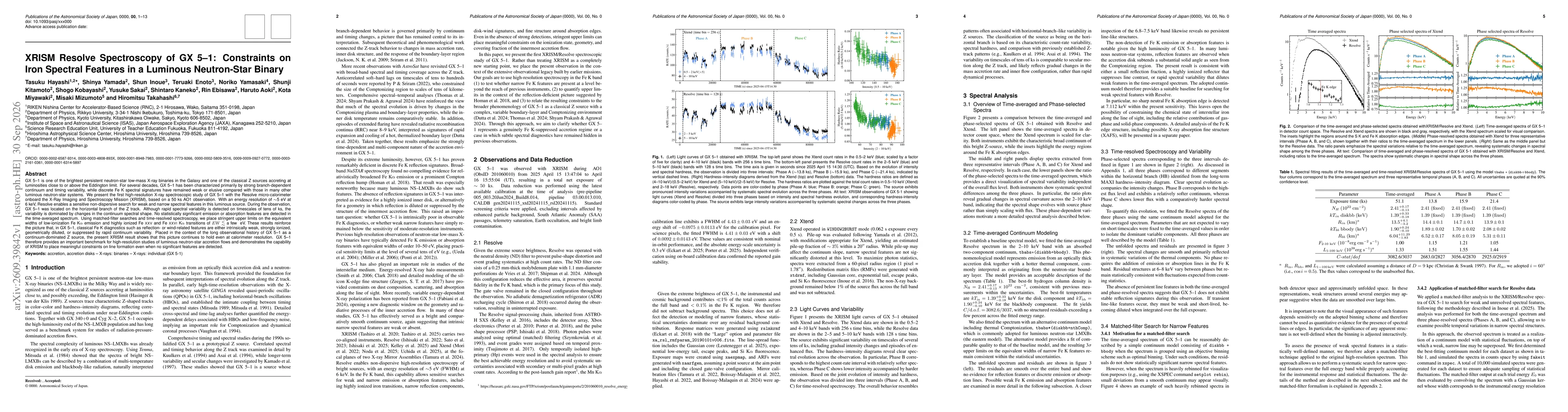 Thumbnail for XRISM Resolve Spectroscopy of GX 5-1: Constraints on Iron Spectral Features in a Luminous Neutron-Star Binary