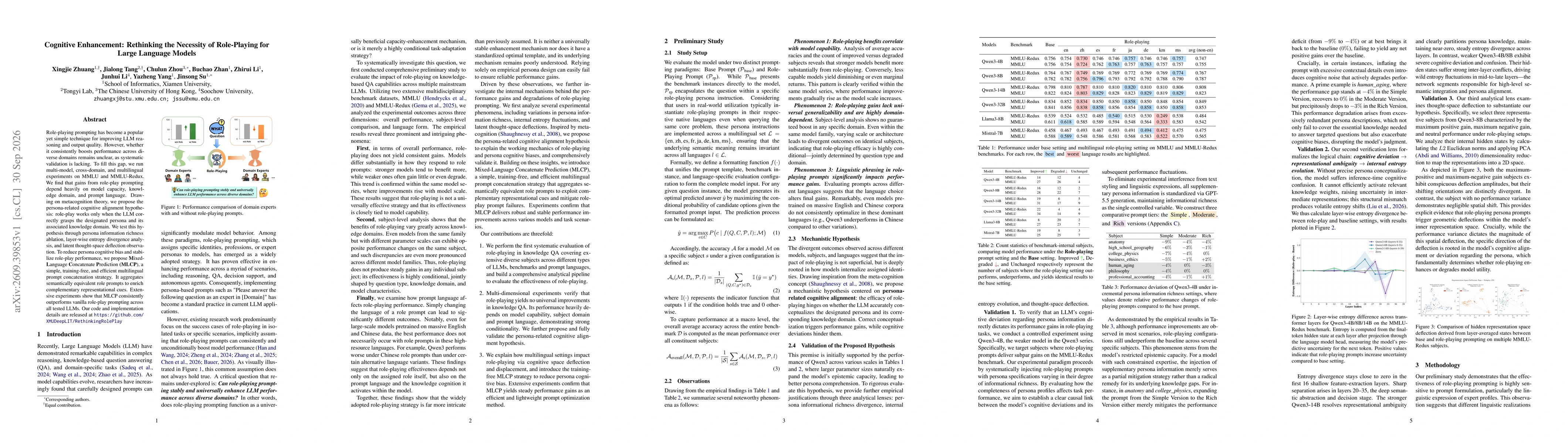 Thumbnail for Cognitive Enhancement: Rethinking the Necessity of Role-Playing for Large Language Models