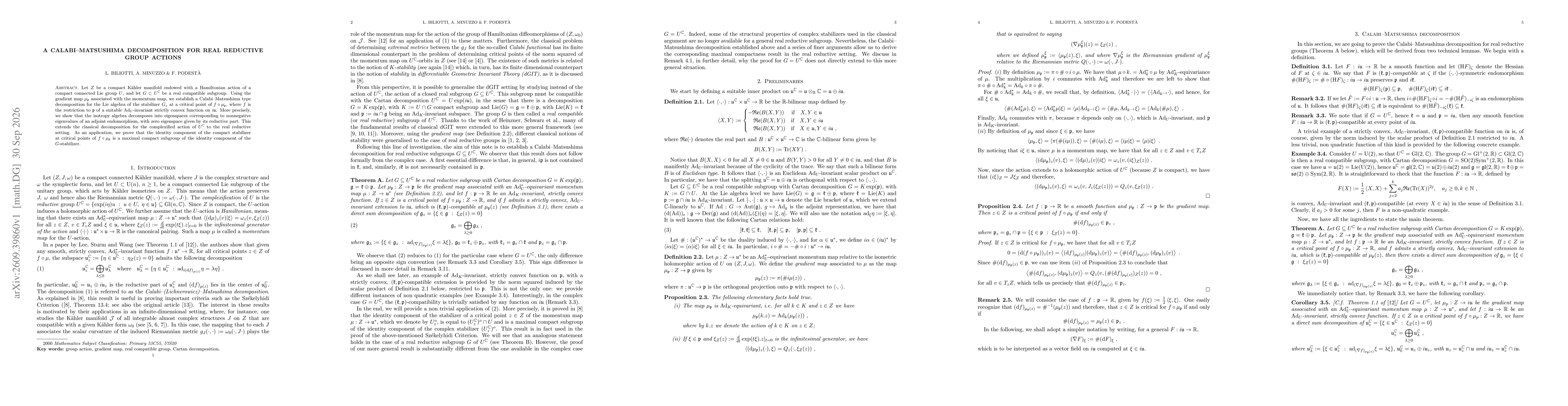 Thumbnail for A Calabi--Matsushima decomposition for real reductive group actions