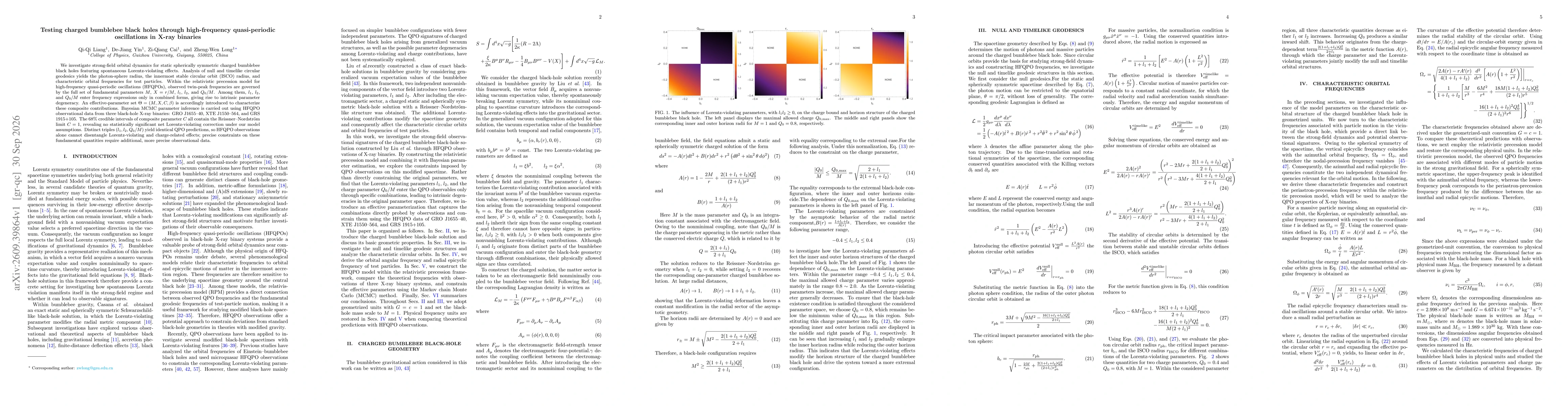 Thumbnail for Testing charged bumblebee black holes through high-frequency quasi-periodic oscillations in X-ray binaries