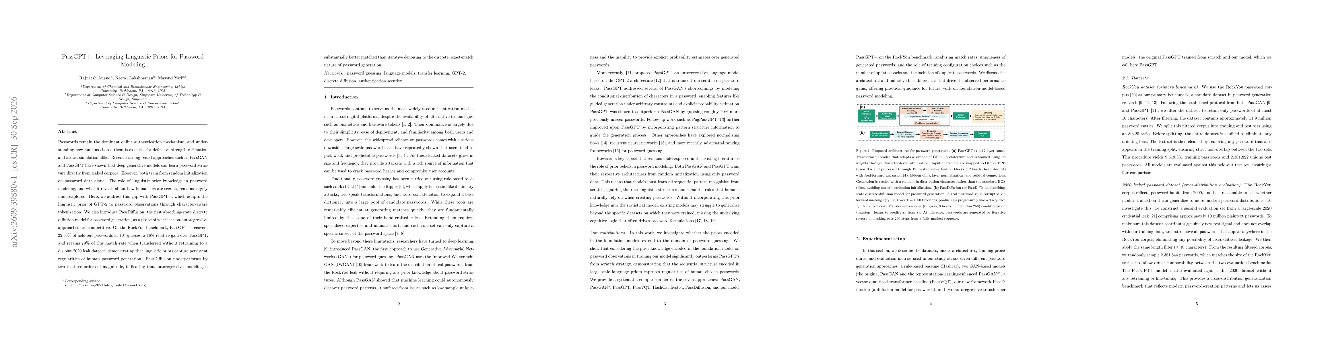 Thumbnail for PassGPT+: Leveraging Linguistic Priors for Password Modeling
