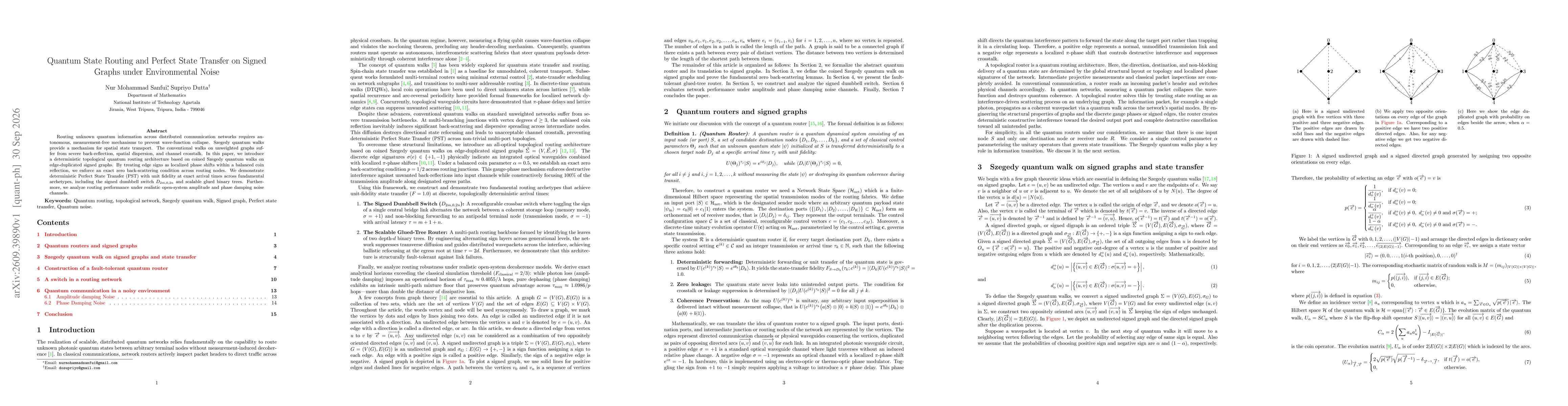 Thumbnail for Quantum State Routing and Perfect State Transfer on Signed Graphs under Environmental Noise