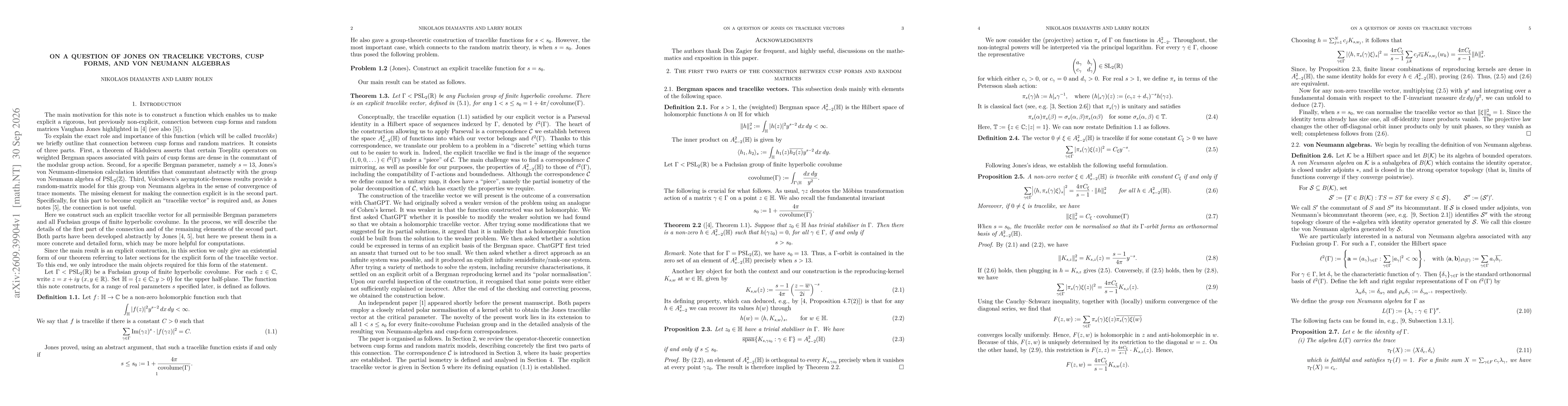 Thumbnail for On a question of Jones on tracelike vectors, cusp forms, and von Neumann algebras