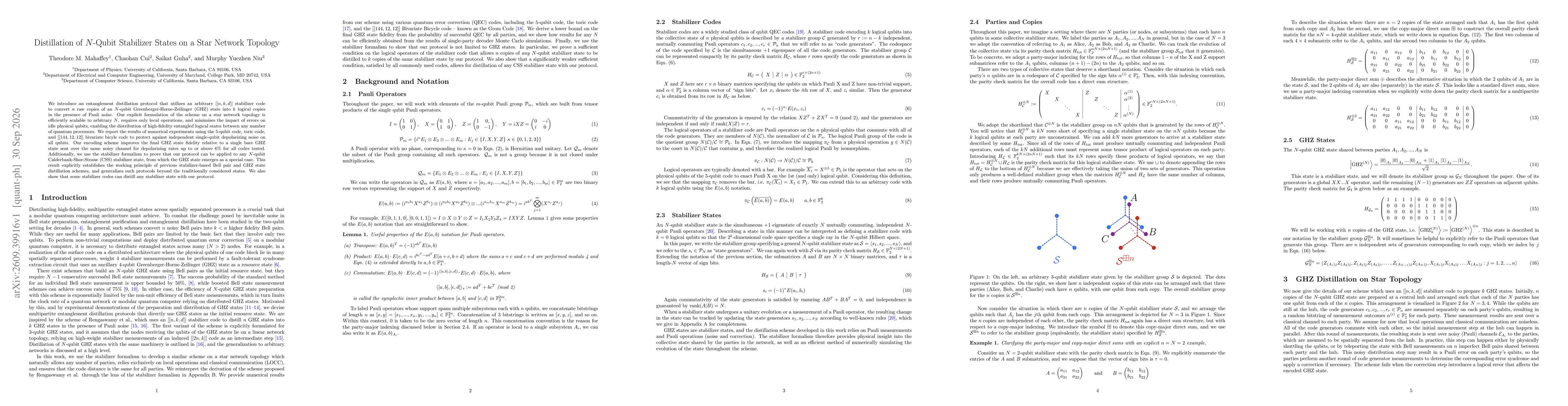 Thumbnail for Distillation of N-Qubit Stabilizer States on a Star Network Topology