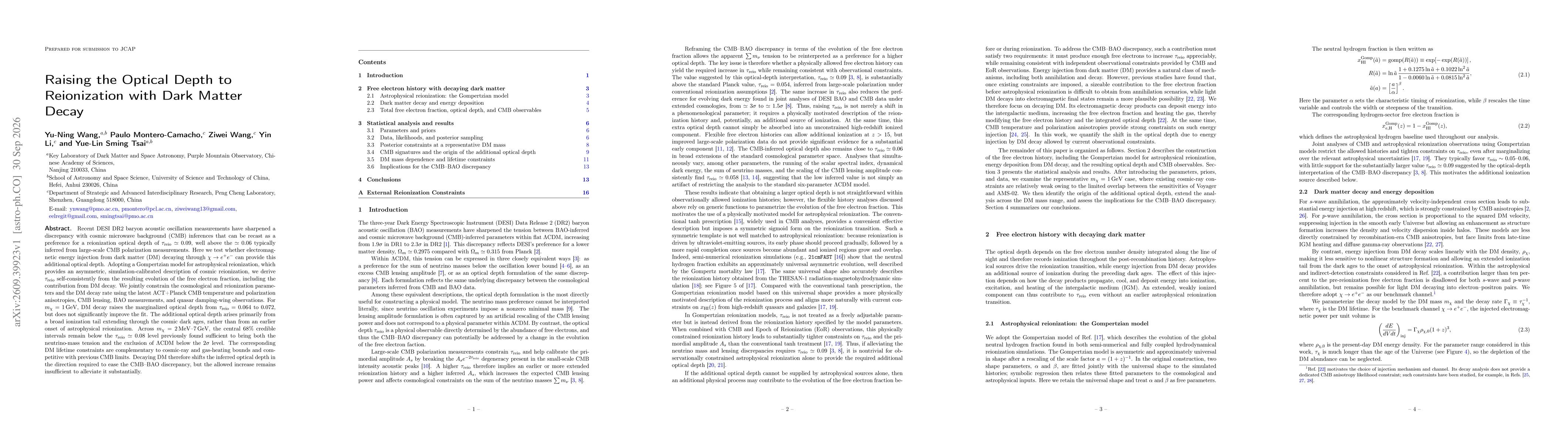 Thumbnail for Raising the Optical Depth to Reionization with Dark Matter Decay