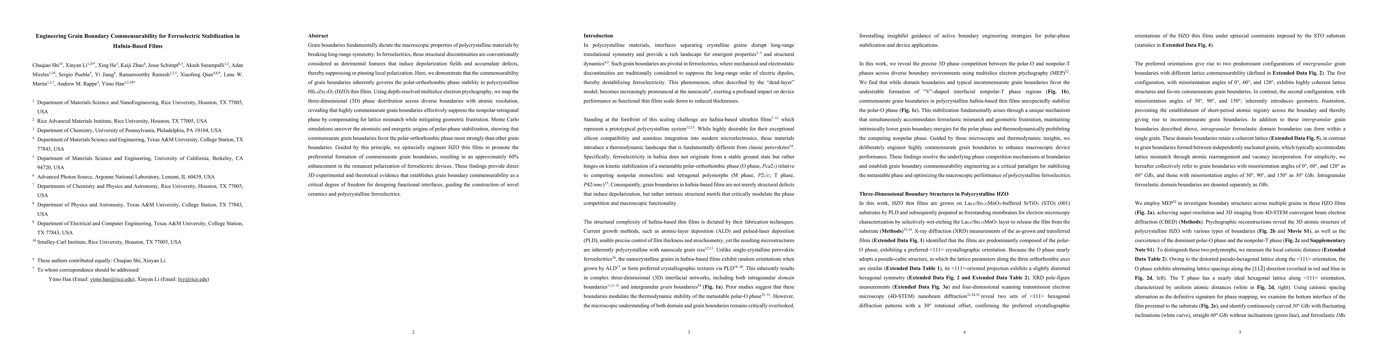Thumbnail for Engineering Grain Boundary Commensurability for Ferroelectric Stabilization in Hafnia-Based Films