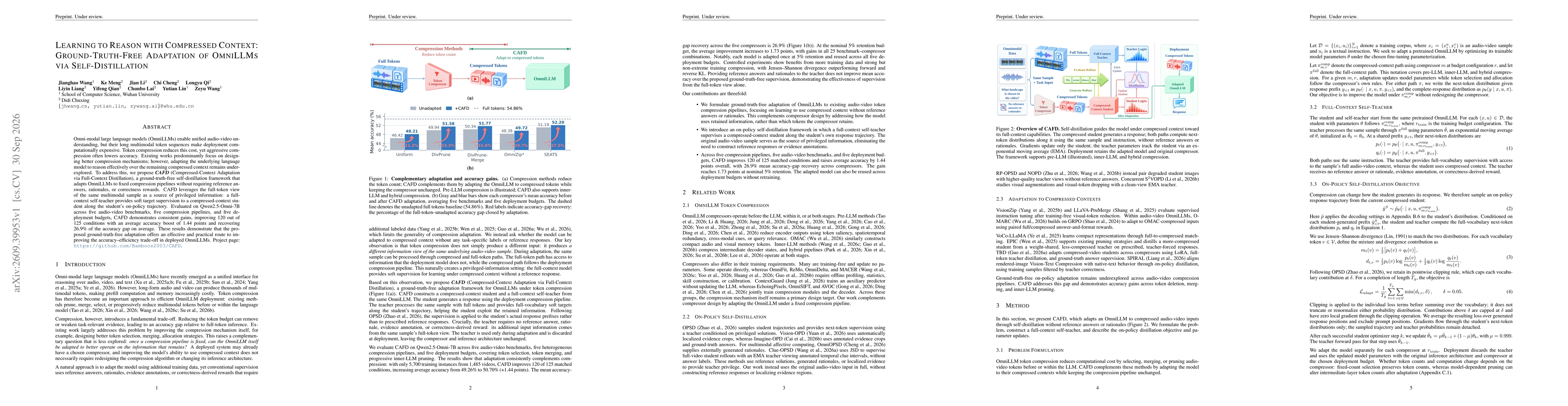 Thumbnail for Learning to Reason with Compressed Context: Ground-Truth-Free Adaptation of OmniLLMs via Self-Distillation