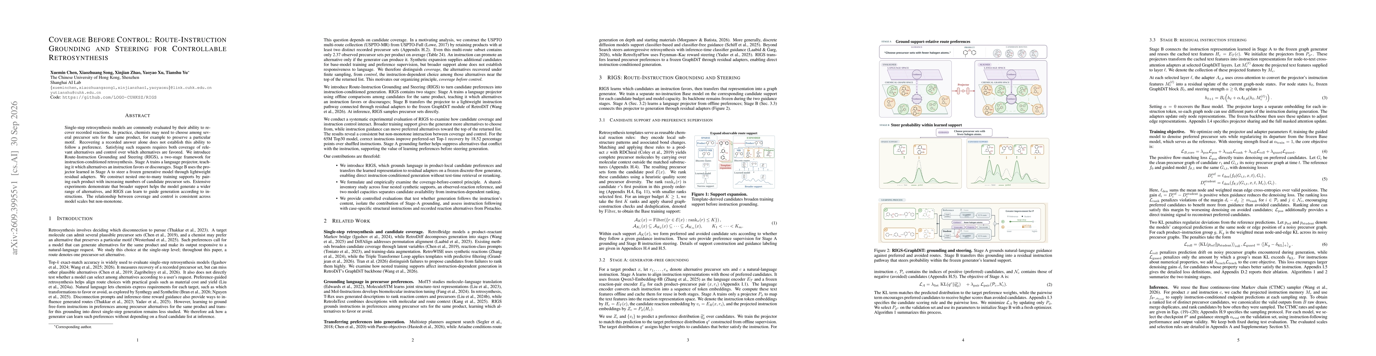 Thumbnail for Coverage Before Control: Route-Instruction Grounding and Steering for Controllable Retrosynthesis