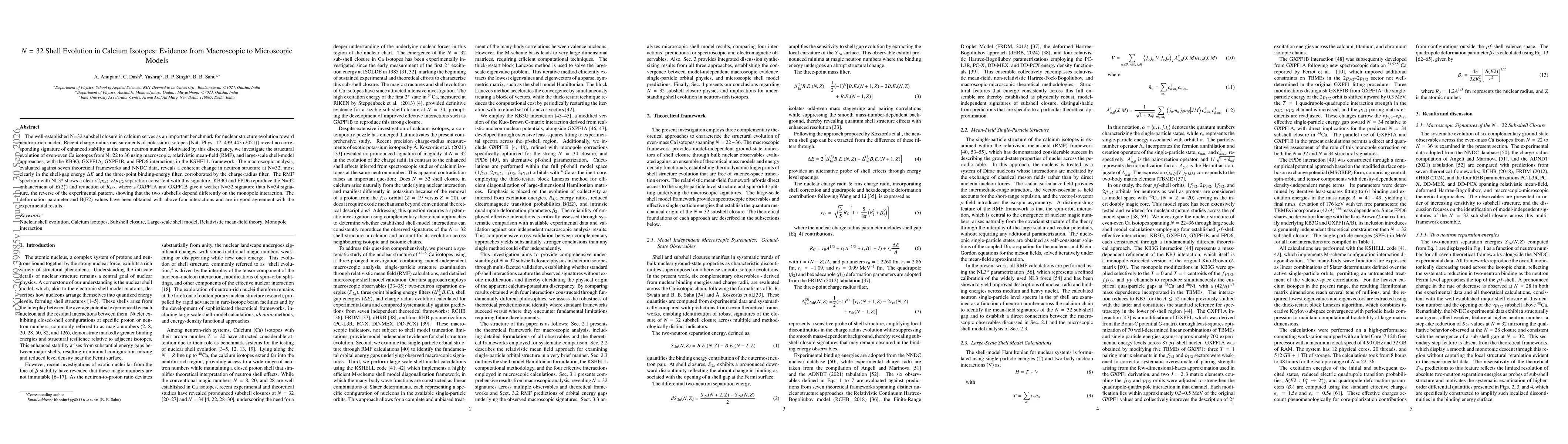 Thumbnail for N = 32 Shell Evolution in Calcium Isotopes: Evidence from Macroscopic to Microscopic Models