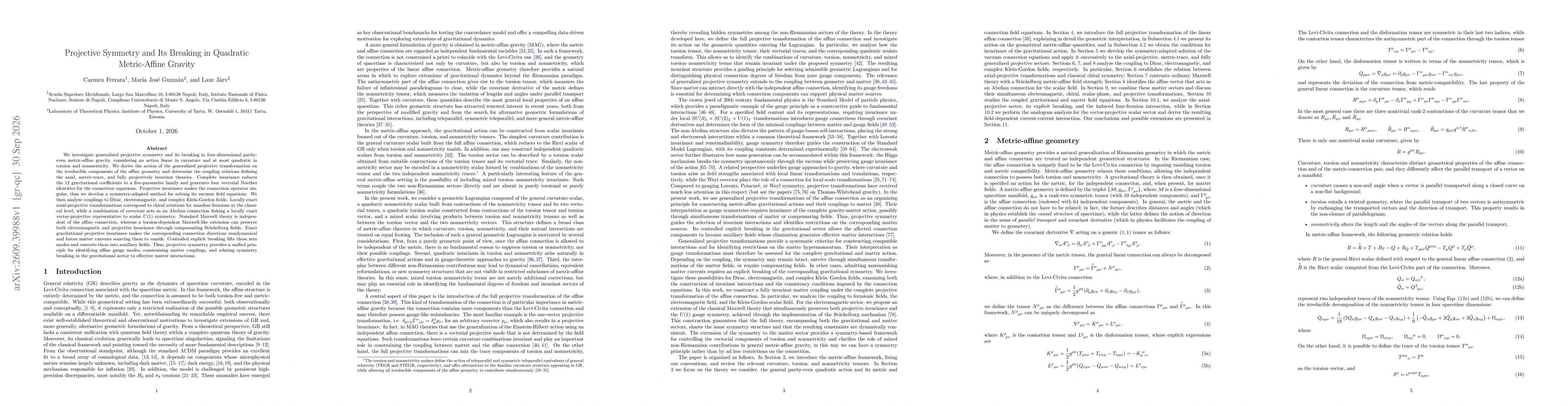 Thumbnail for Projective Symmetry and Its Breaking in Quadratic Metric-Affine Gravity
