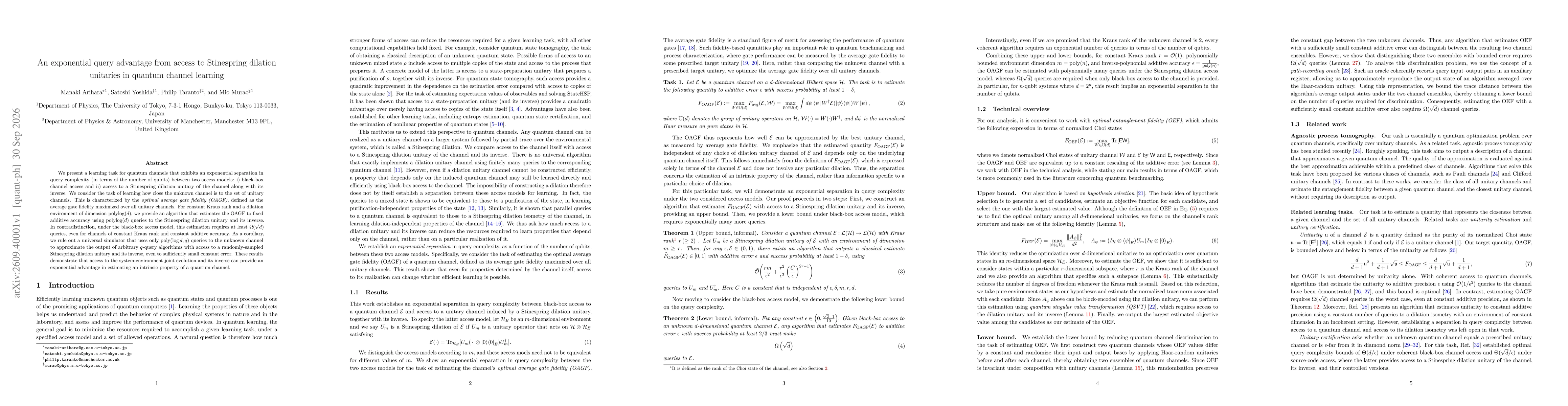 Thumbnail for An exponential query advantage from access to Stinespring dilation unitaries in quantum channel learning