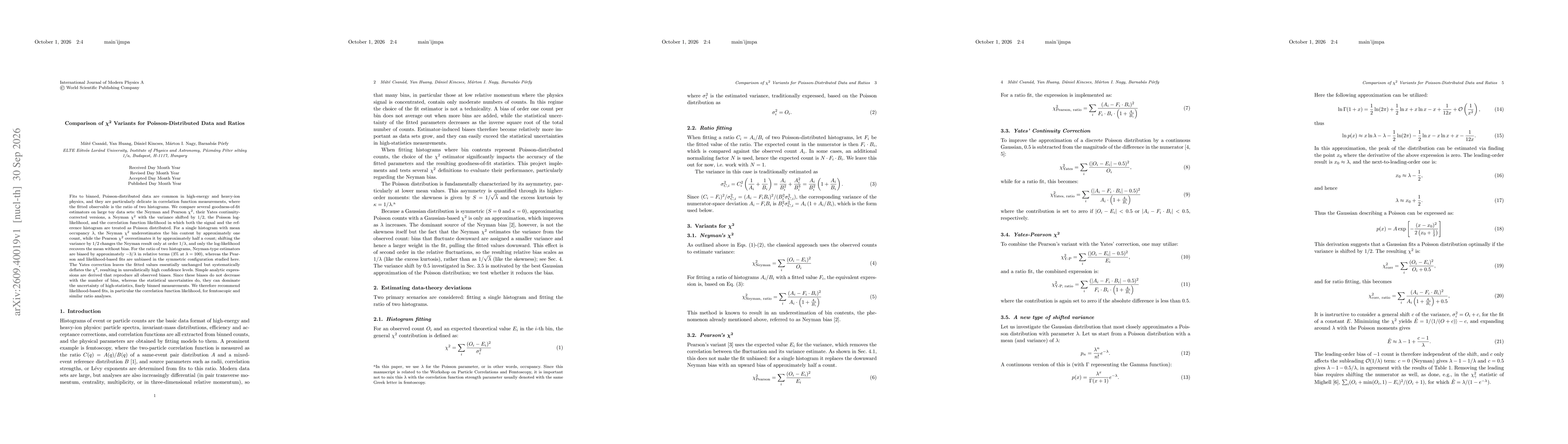 Thumbnail for Comparison of chisquare variants for Poisson-distributed data and ratios