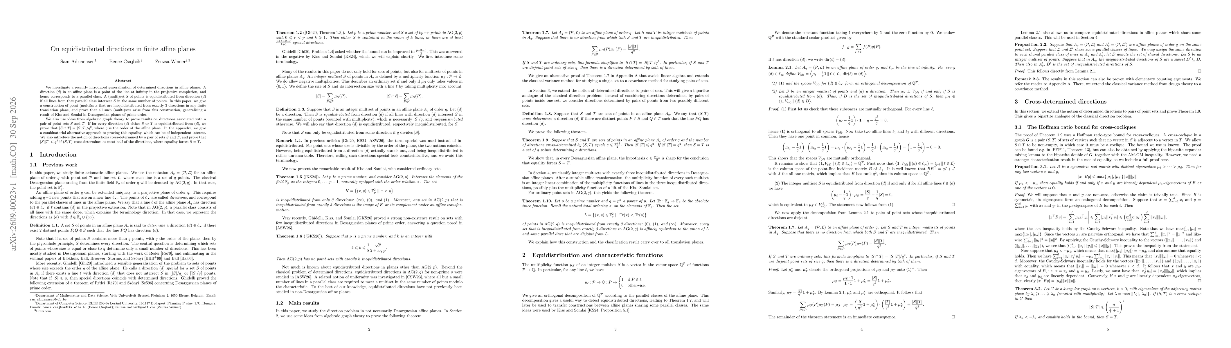 Thumbnail for On equidistributed directions in finite affine planes
