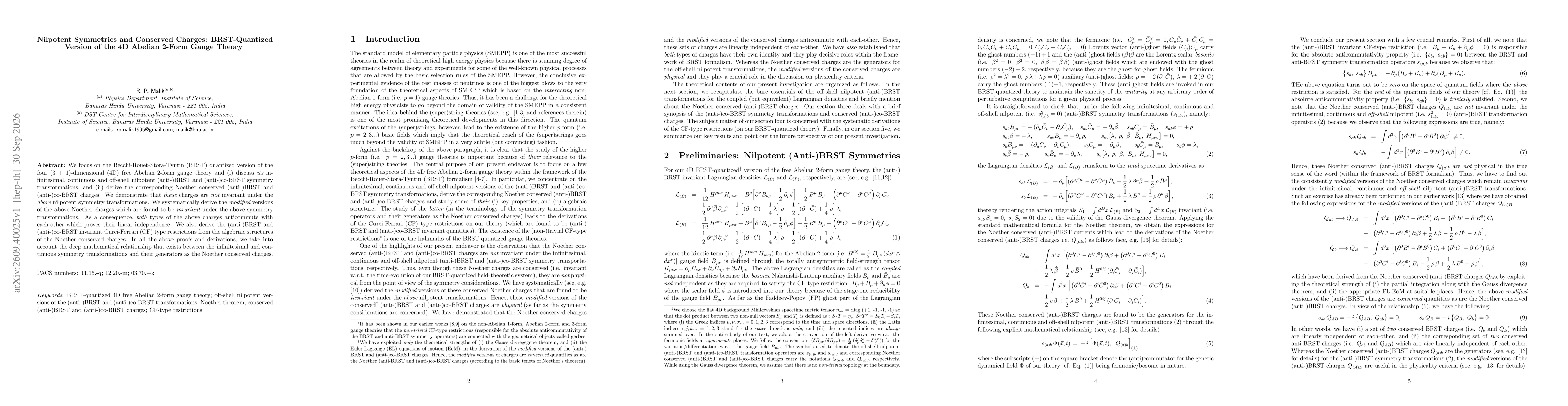 Thumbnail for Nilpotent Symmetries and Conserved Charges: BRST-Quantized Version of the 4D Abelian 2-Form Gauge Theory