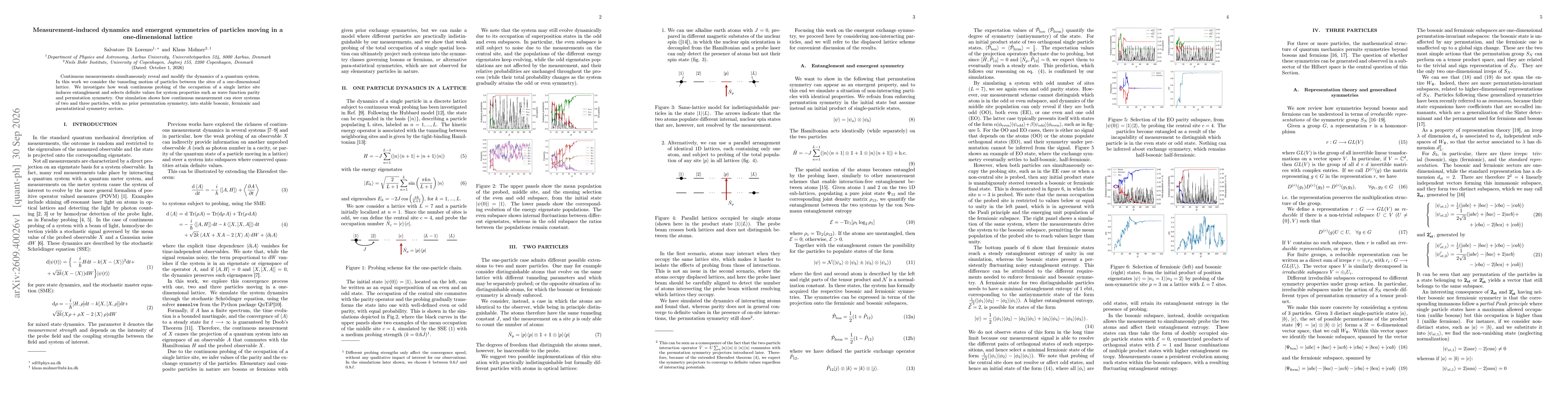 Thumbnail for Measurement-induced dynamics and emergent symmetries of particles moving in a one-dimensional lattice