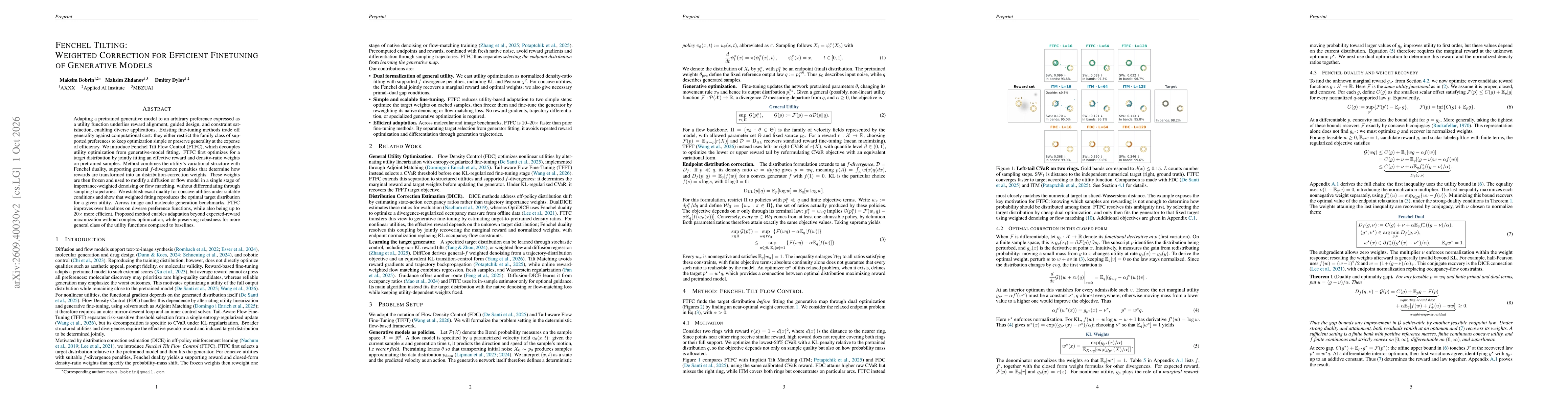 Thumbnail for Fenchel Tilting: Weighted Correction for Efficient Finetuning of Generative Models